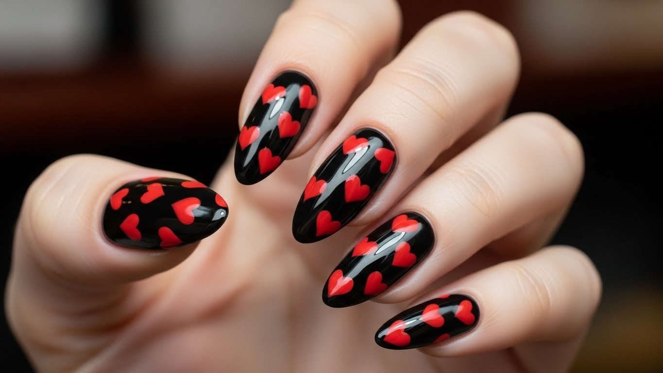 Black with Red Hearts