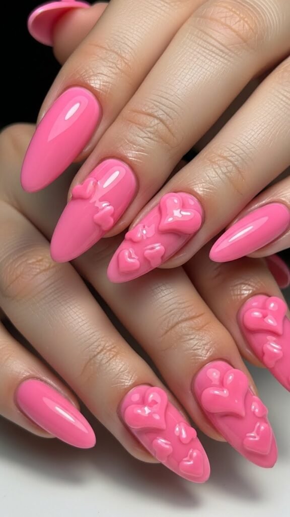 3D Heart Valentine Nails
