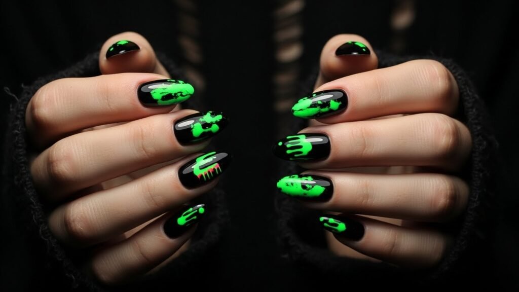 Acid Green Accent Grunge Nails