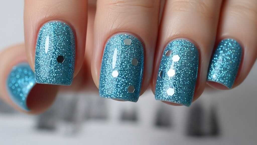 Baby Blue Glitter Short Nails
