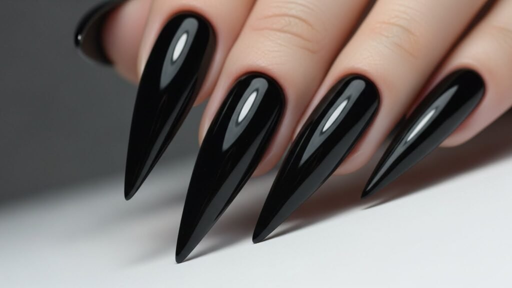 Black Glossy Stiletto Nails