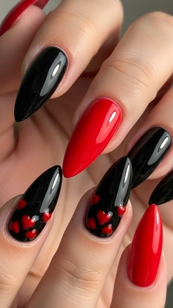 Black and Red Valentine Nails