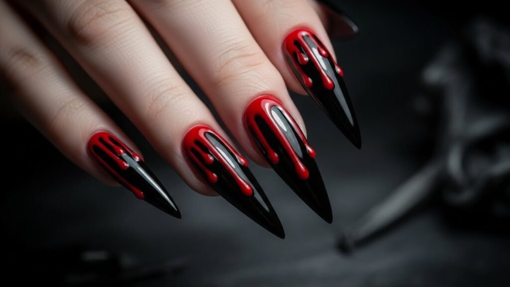 Blood Red Drip Grunge Nails