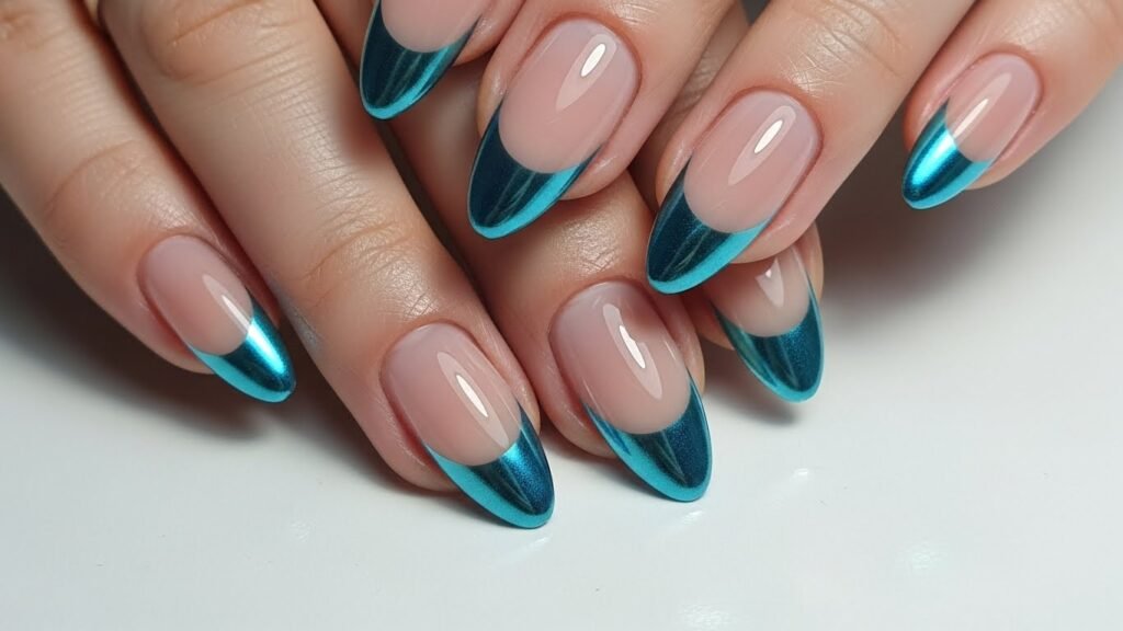 Blue Metallic French Tips