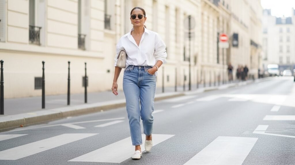Button-Down White Shirt + Light Wash Denim
