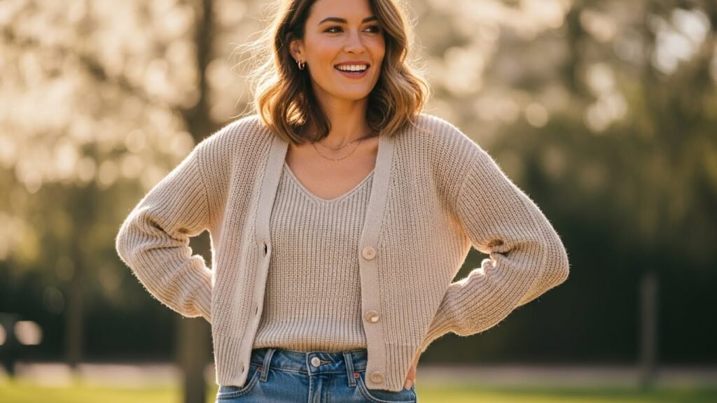 Cardigan Set with Straight Denim