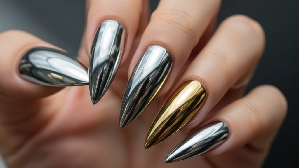 Chrome Stiletto Nails with Metallic Shine