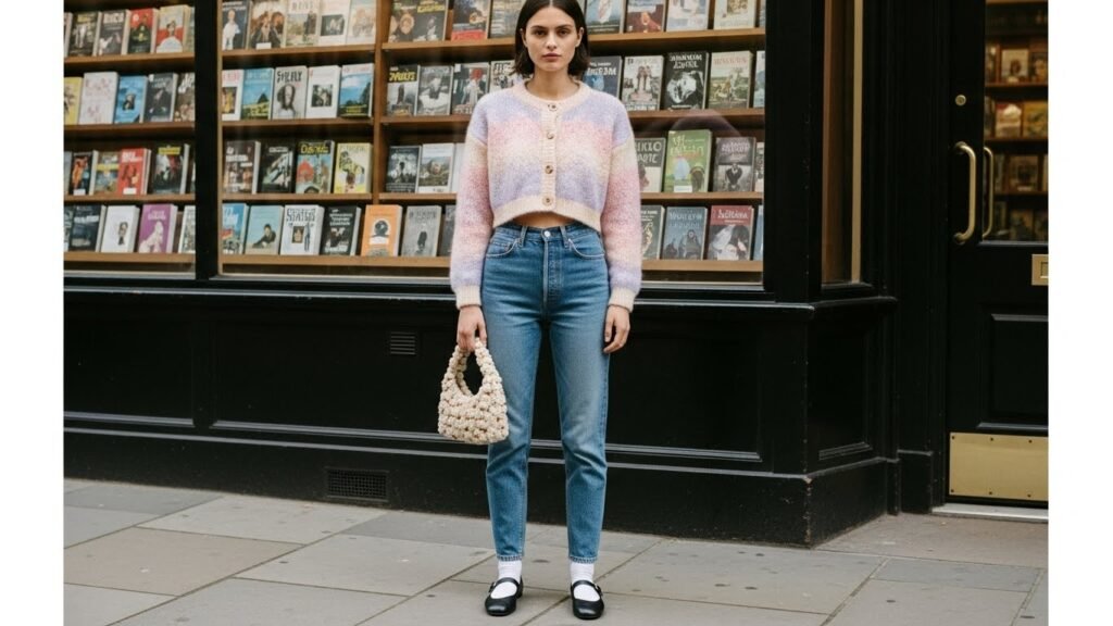 Cropped Cardigan + High-Waisted Jeans
