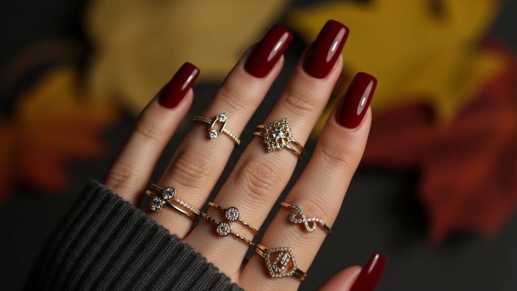 Dark Cherry Red Nails