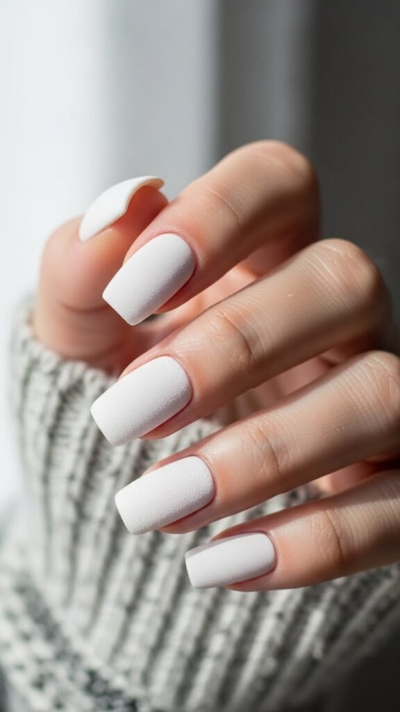 Frost-White Matte Icy Nails