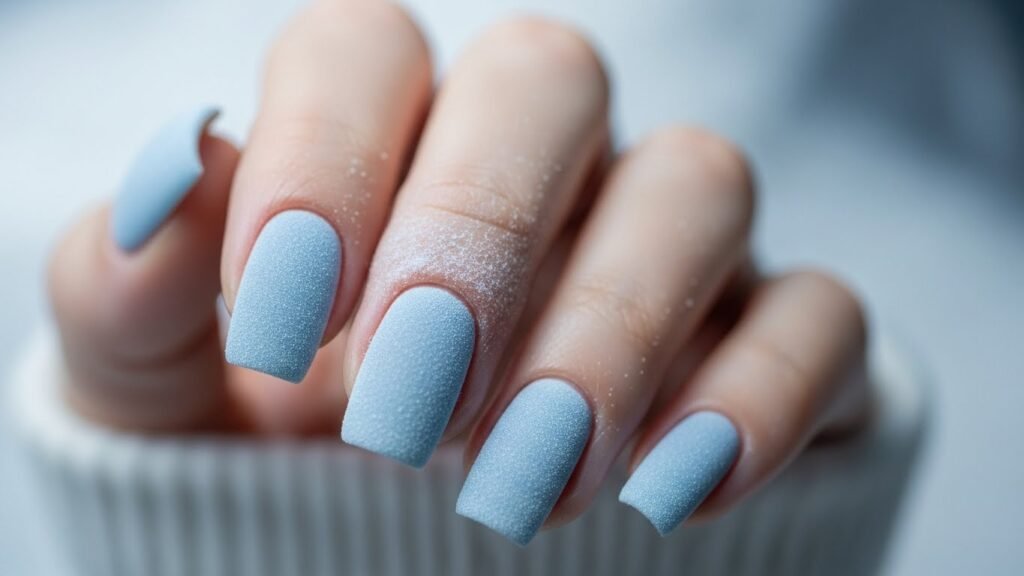 Frosted Blue Matte Square Nails