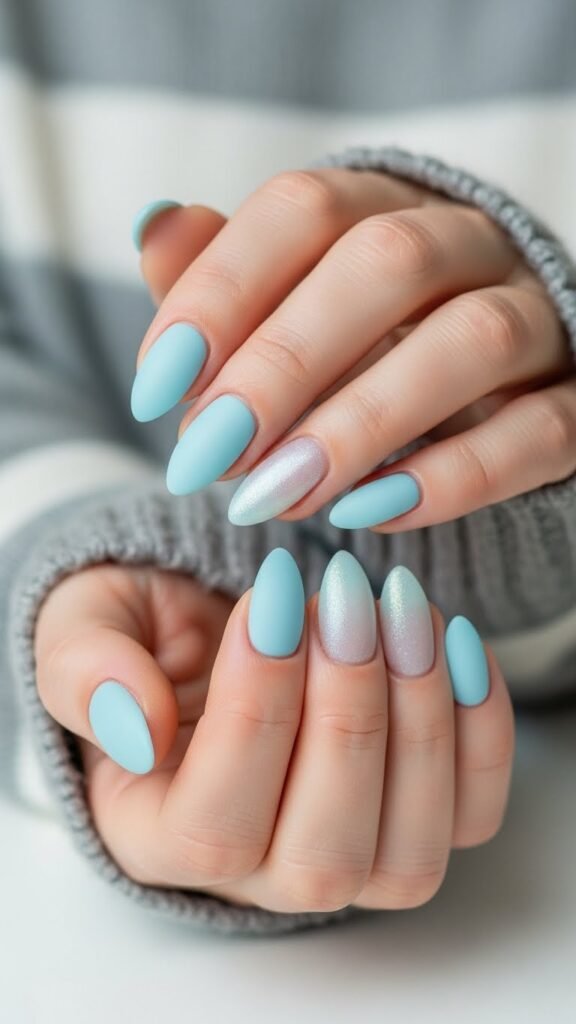 Frosted Icy Almond Nails