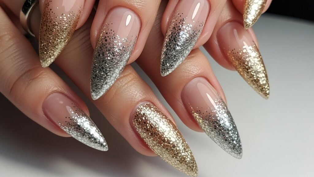 Glitter Tip Stiletto Nails