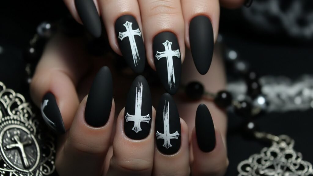 Gothic Cross Accent Nails