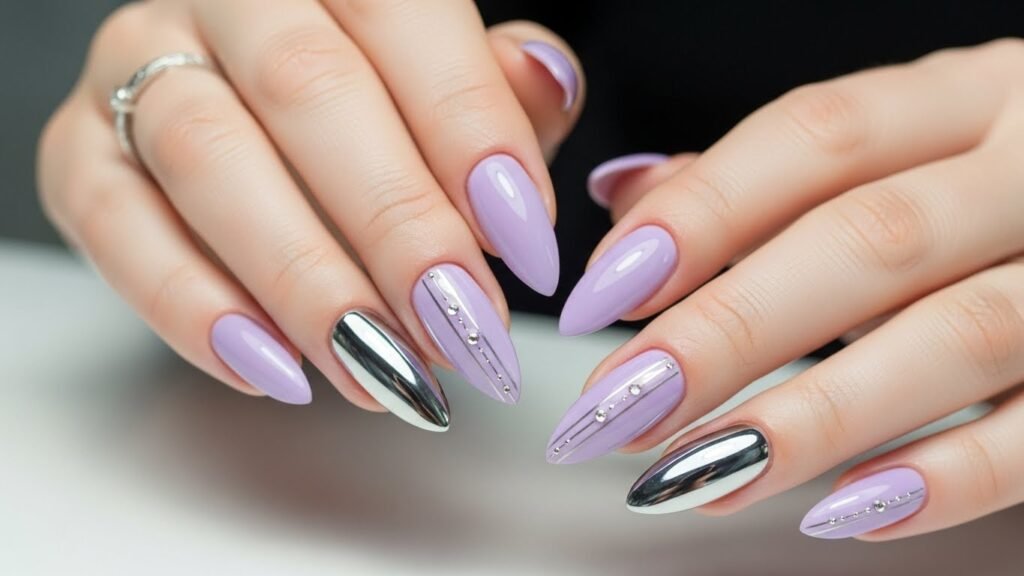 Lavender Stiletto Nails with Chrome Accent Nail
