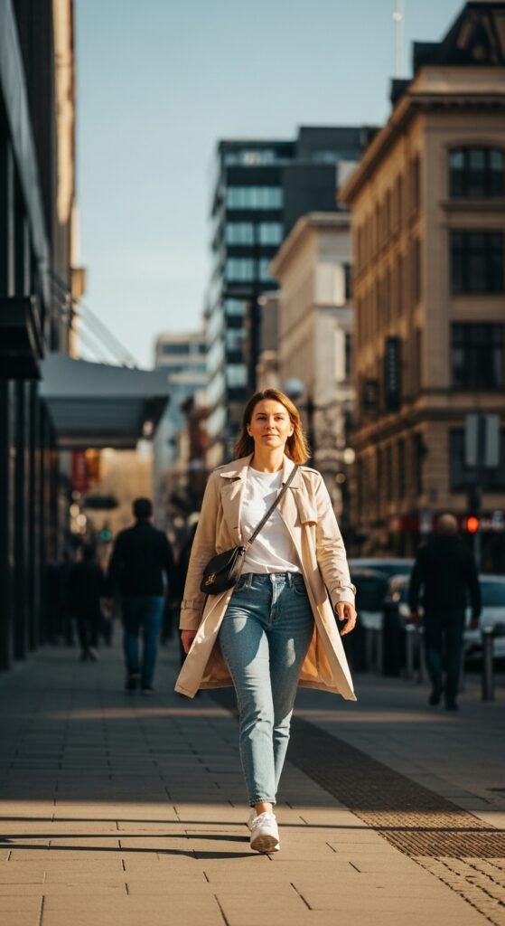 Light Trench Coat Layered Over Basics