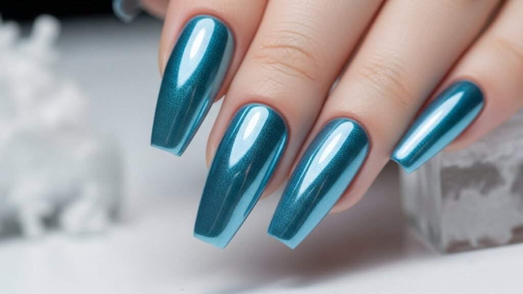 Liquid Ice Chrome Coffin Nails