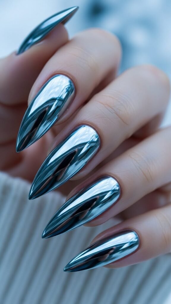 Liquid Ice Chrome Stiletto Nails