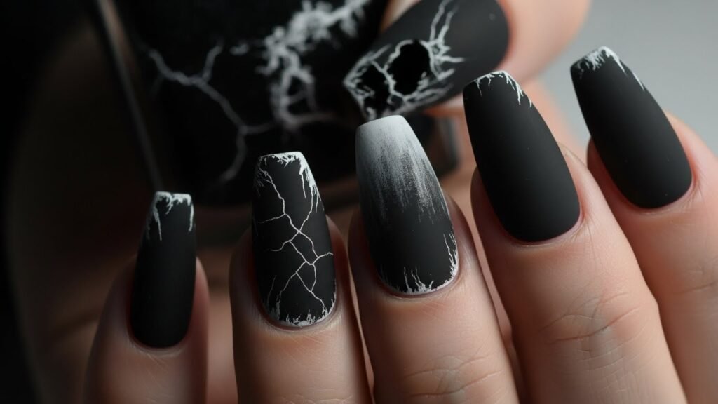 Matte Black Distressed Nails