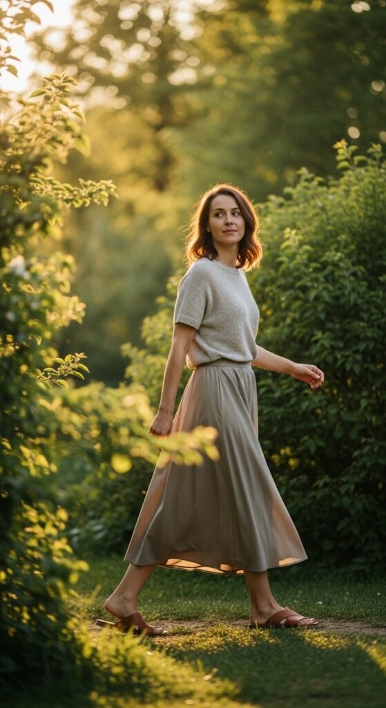 Midi Skirt with a Relaxed Knit Top