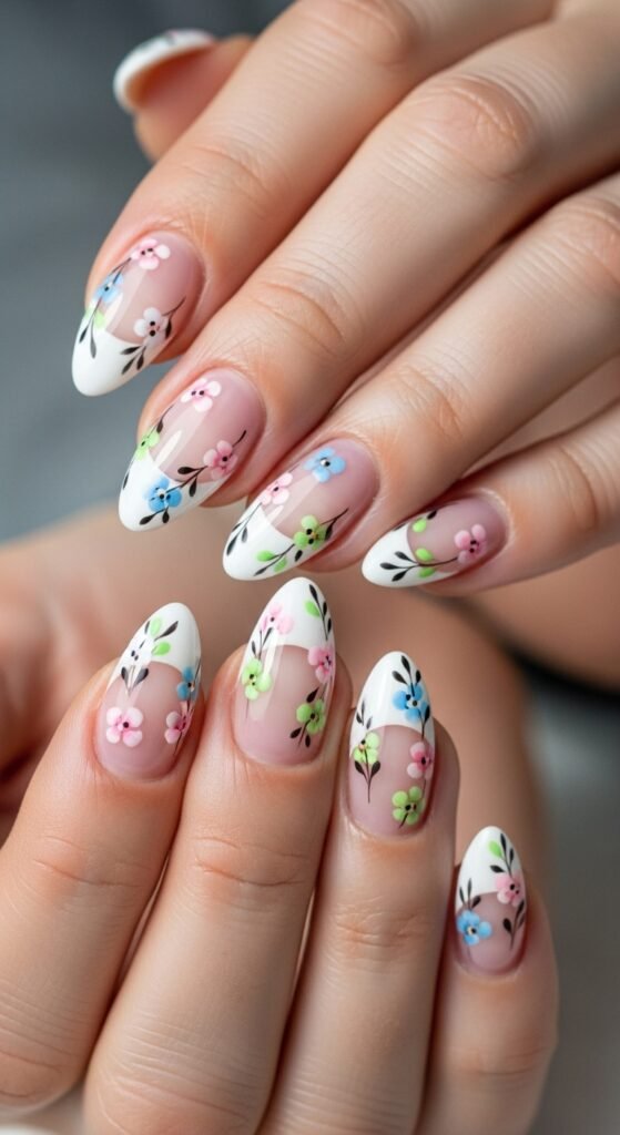 Minimal Line Art on Nude Nails