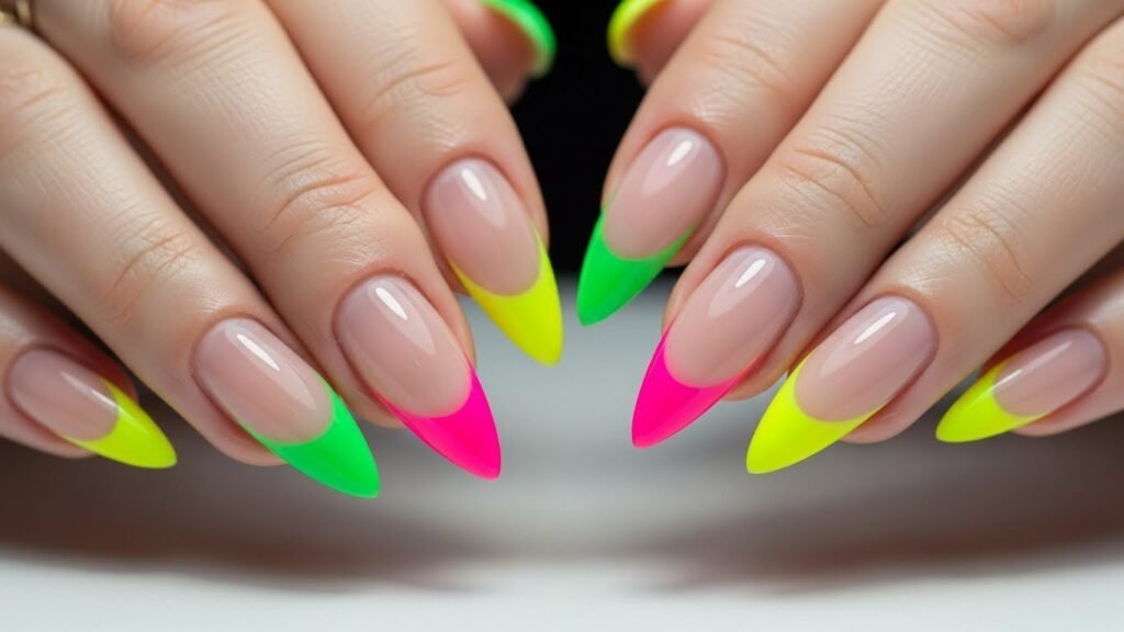 Neon French Tip Stiletto Nails