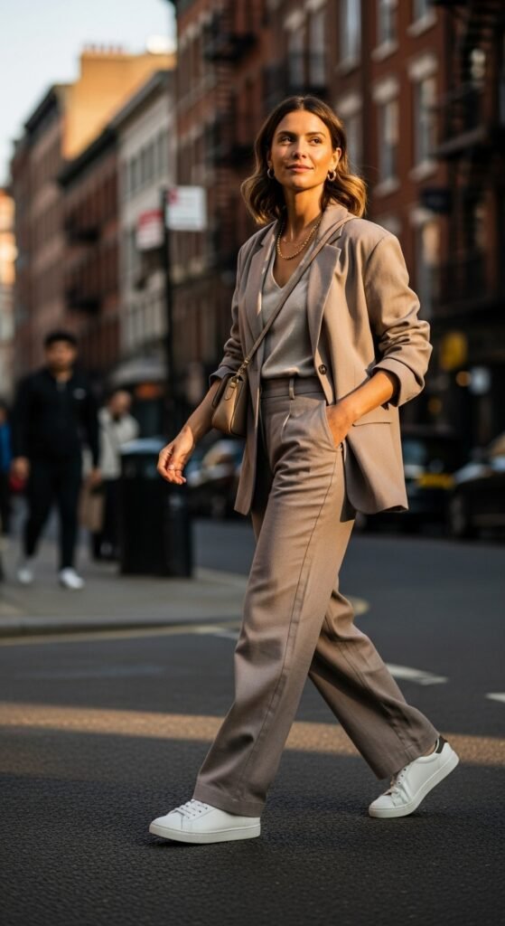 Neutral Co-Ord Set with Sneakers