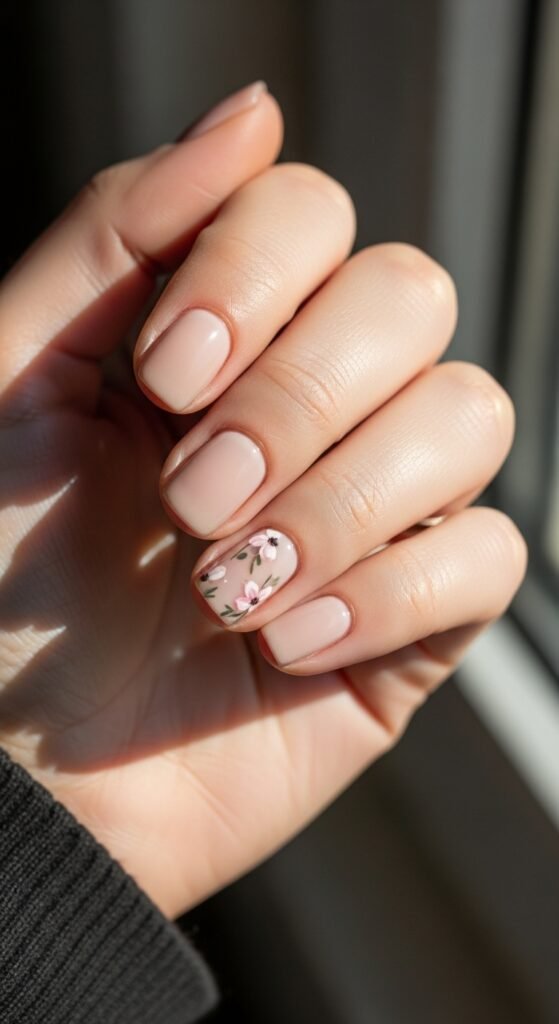 Neutral Nails with Gold Foil Accents