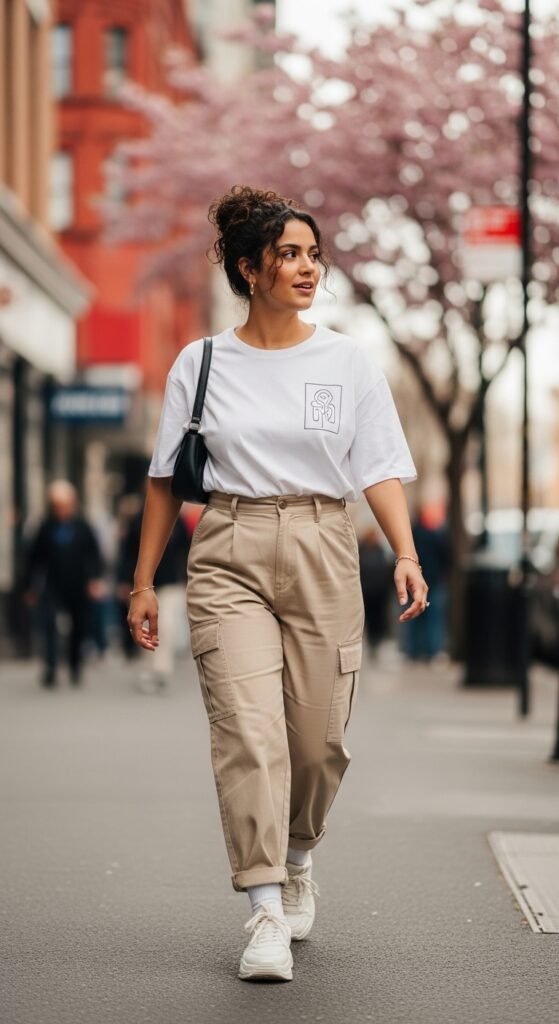 Oversized Graphic Tee with Neutral Bottoms