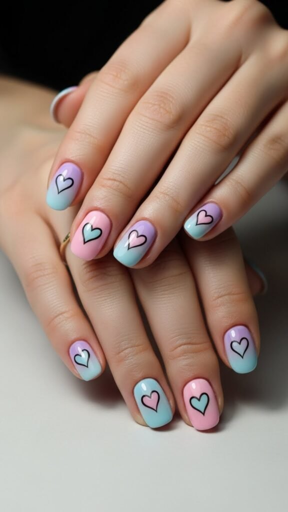 Pastel Valentine Nails with Soft Illustrative Details