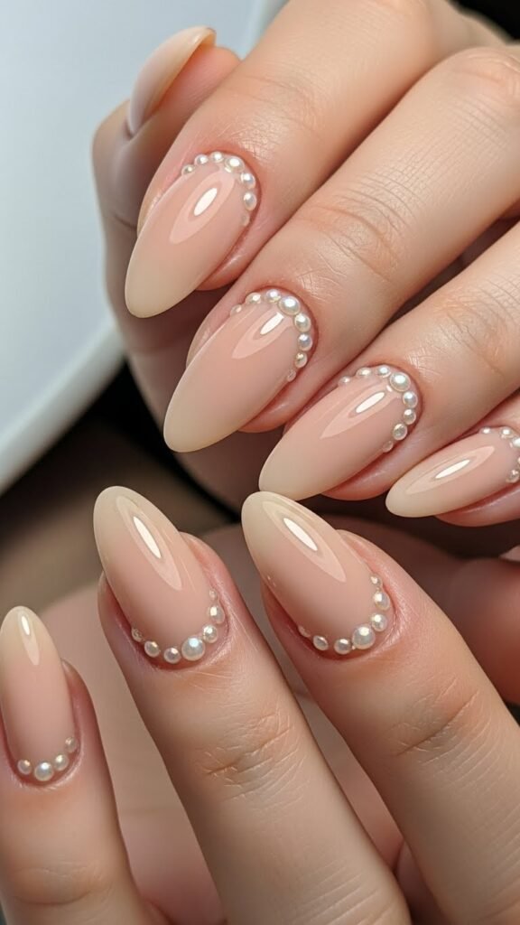 Pearl-Accented Valentine Nails