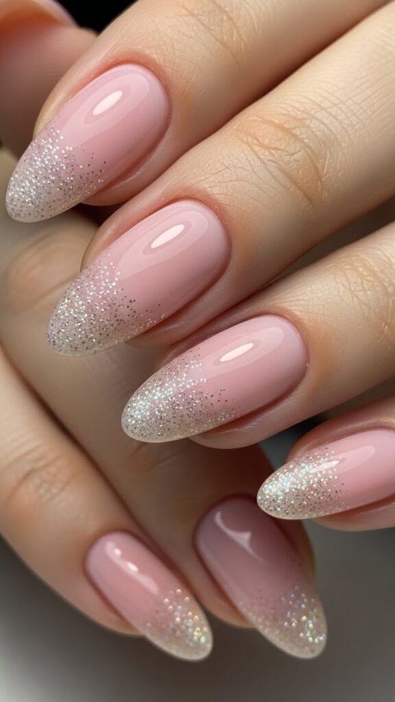 Pink Glitter Gradient Valentine Nails
