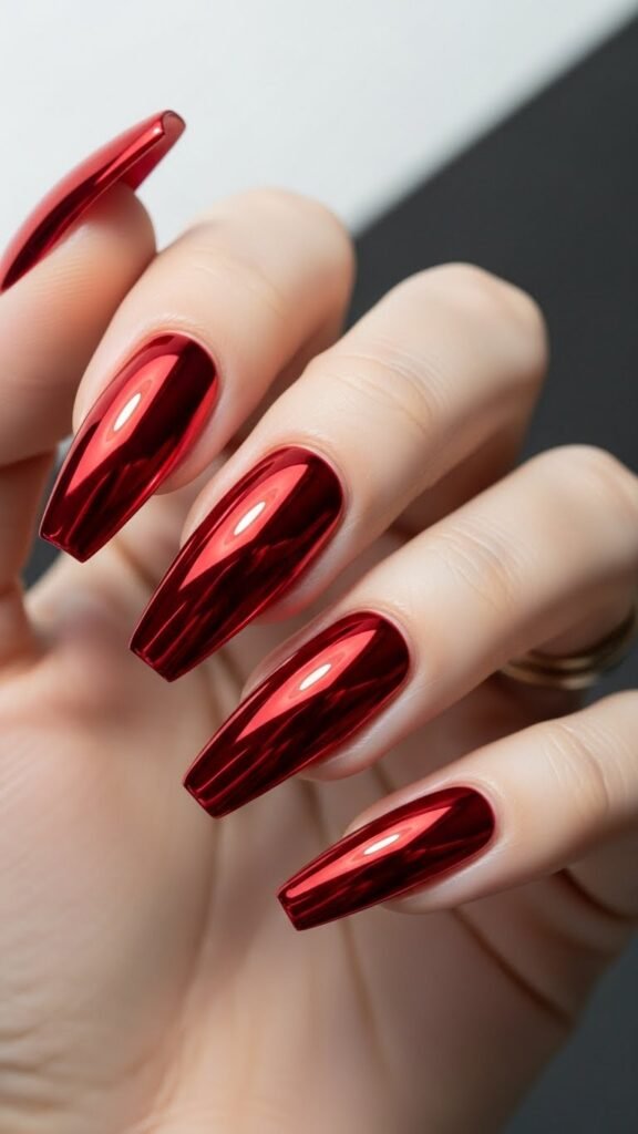 Red Chrome Valentine Nails