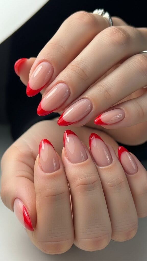 Red French Tips with Romantic Accents