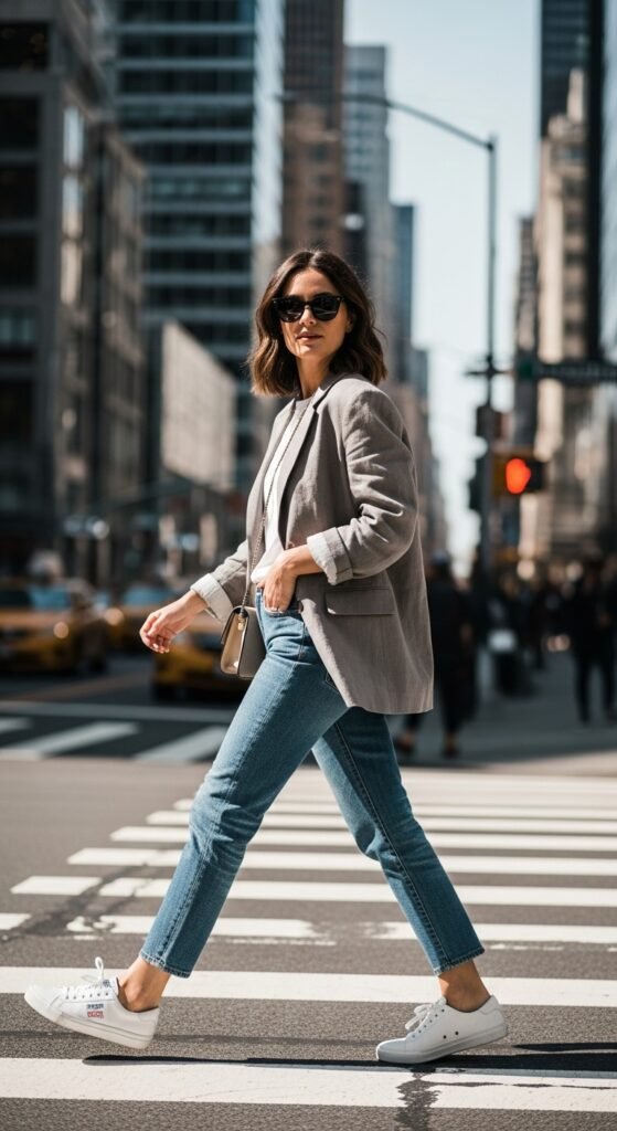 Relaxed Blazer with Plain T-Shirt and Jeans