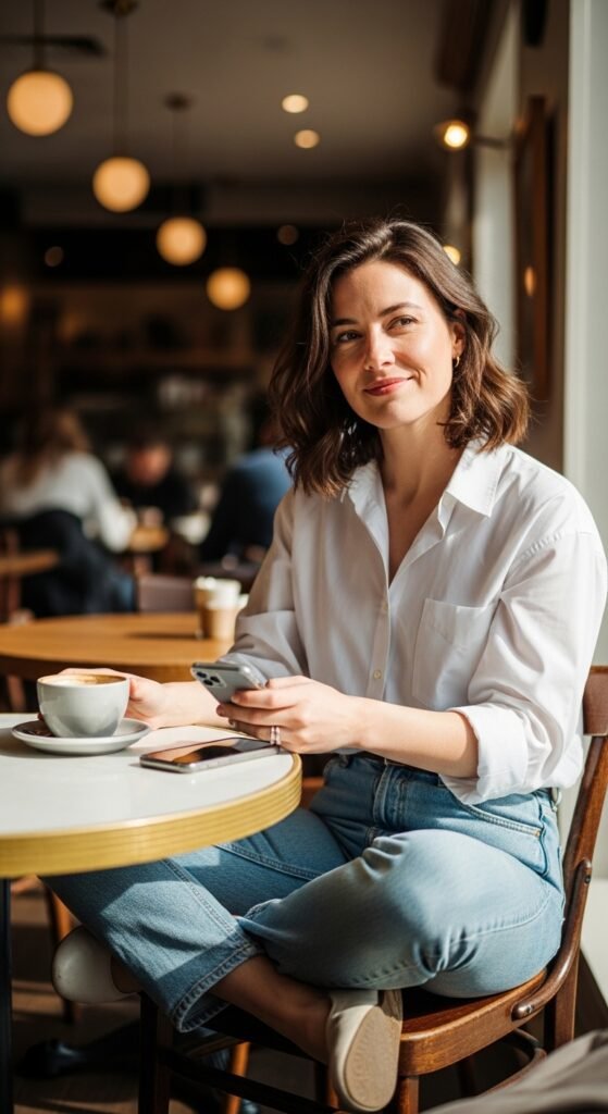 Relaxed Button-Down Shirt with Denim