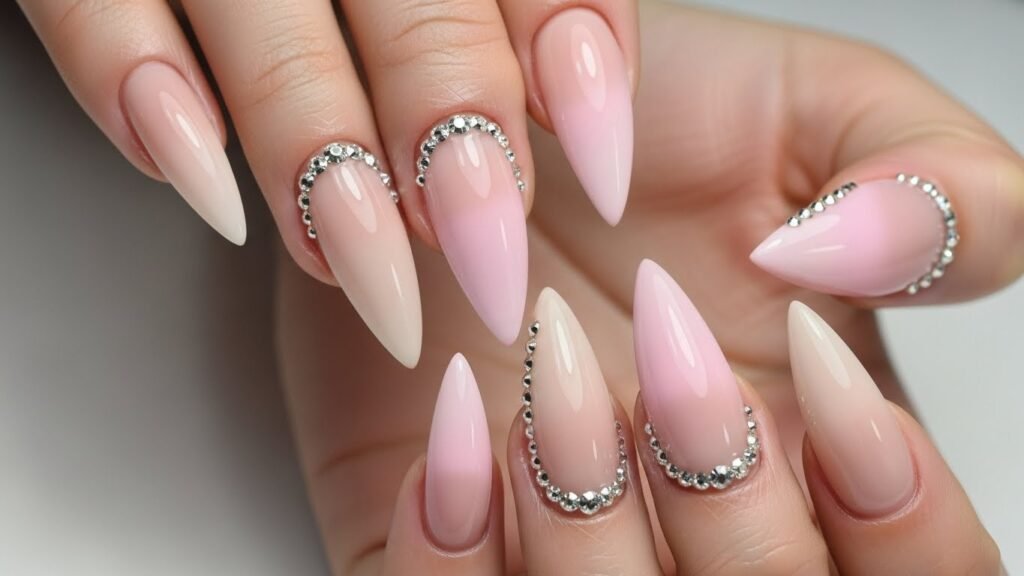 Rhinestone Cuticle Stiletto Nails