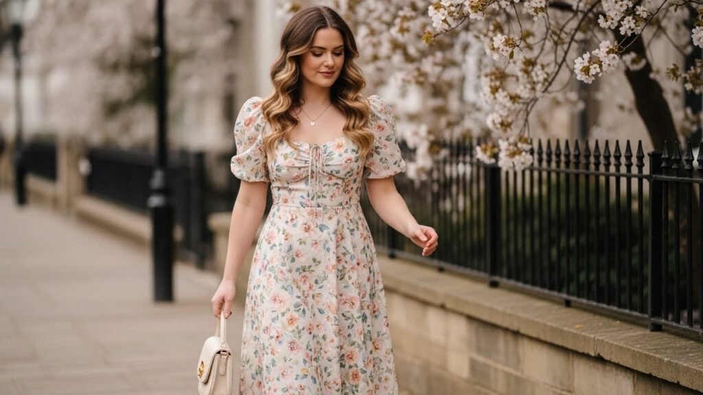 Romantic Pastel Floral Midi Dress