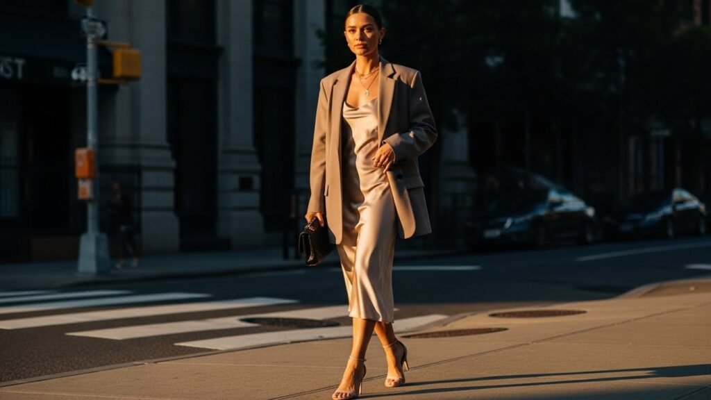 Satin Slip Dress + Oversized Blazer