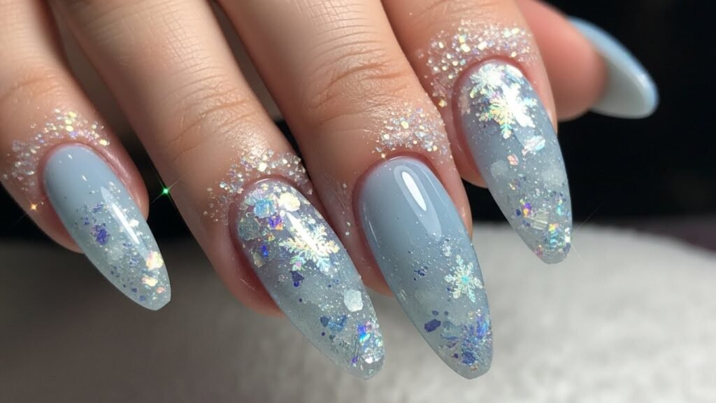 Snow Crystal Icy Blue Nails