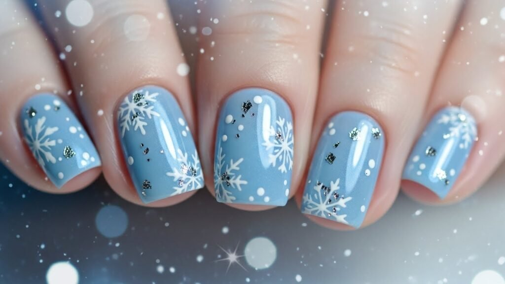 Snowflake Accent Short Nails