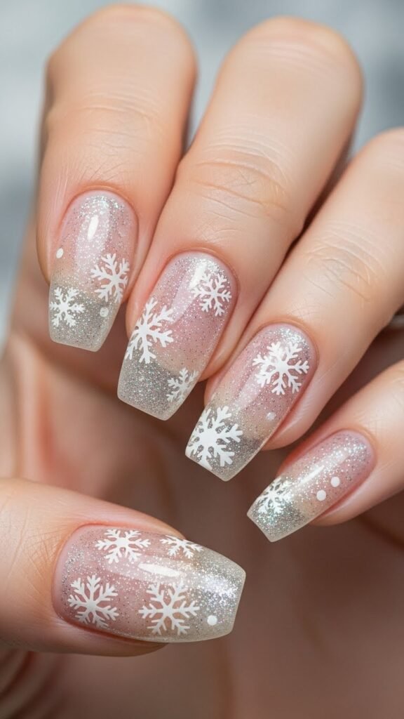 Snowflake Glitter Overlay Nails