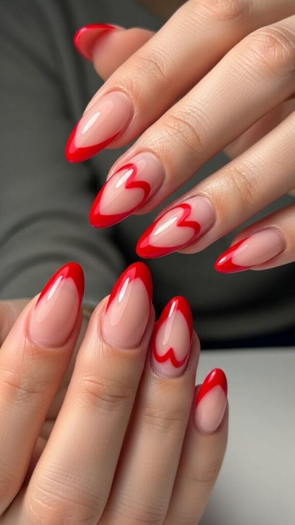 Valentine French Tips with Heart Cutouts