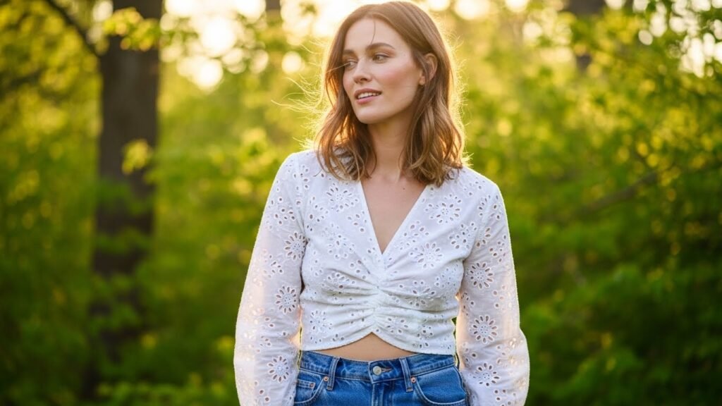 White Eyelet Top with Relaxed Jeans