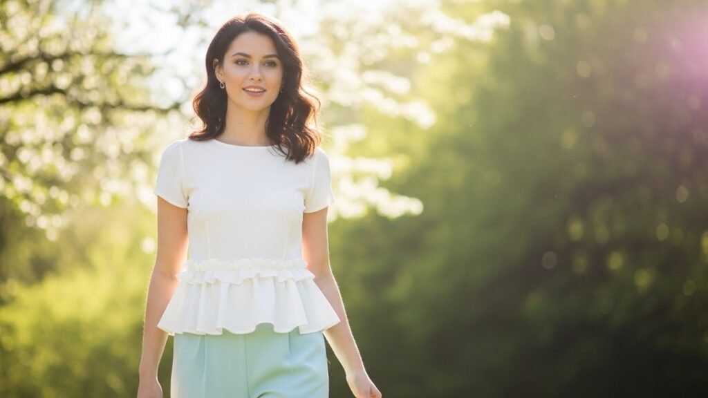 White Peplum Top with Soft Trousers