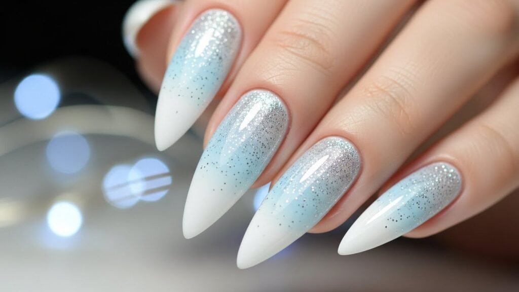 Winter Ice Gradient Stiletto Nails