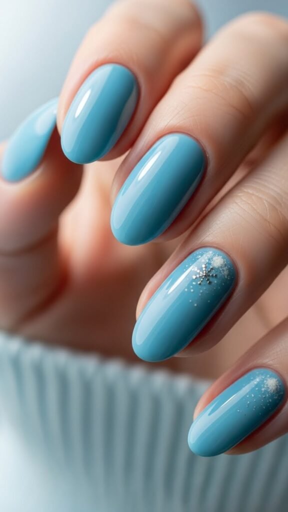 Winter Sky Blue Oval Nails