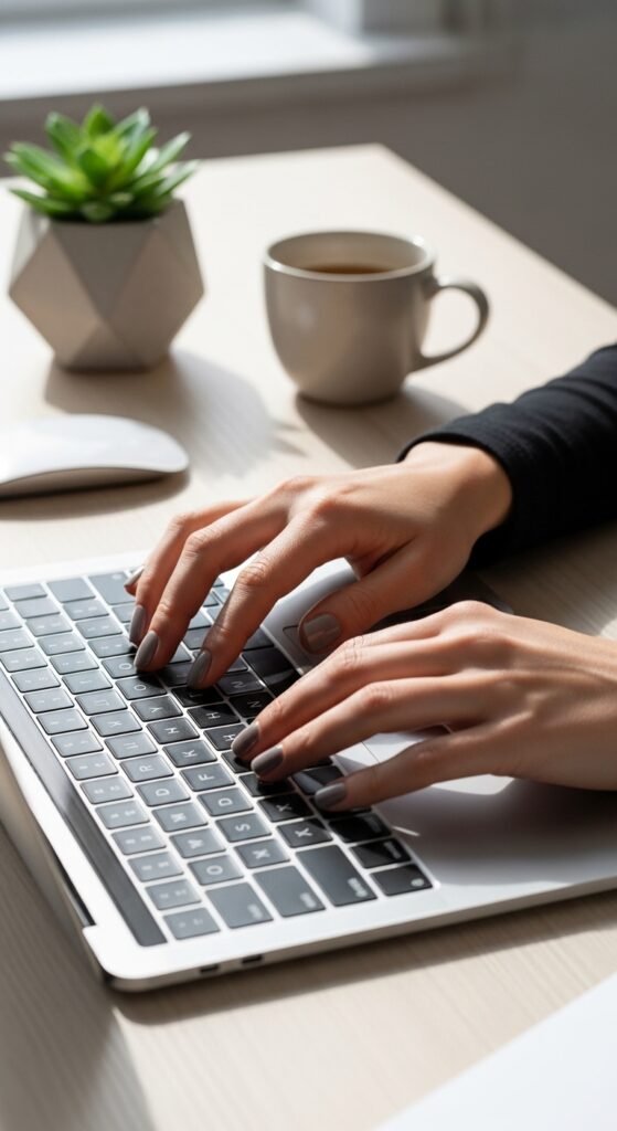 Soft Grey Short Nails
