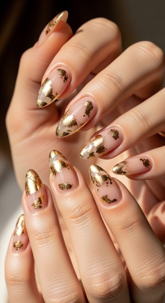 Almond Nails with Gold Foil