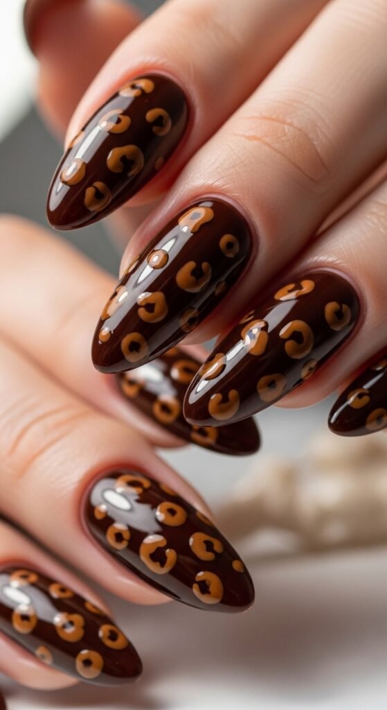 Chocolate Brown Leopard Nails